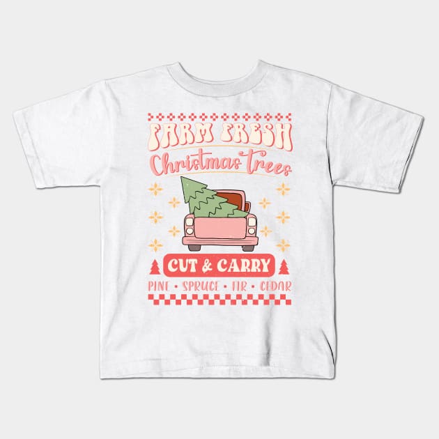 Farm Fresh Christmas Trees Cut & Carry Pine Spruce Fir Cedar Sublimation Kids T-Shirt by TeesByKimchi